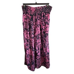 Anthropologie Women Arielle Floral Pink Black Smocked Ruffled Flowy Pants Large